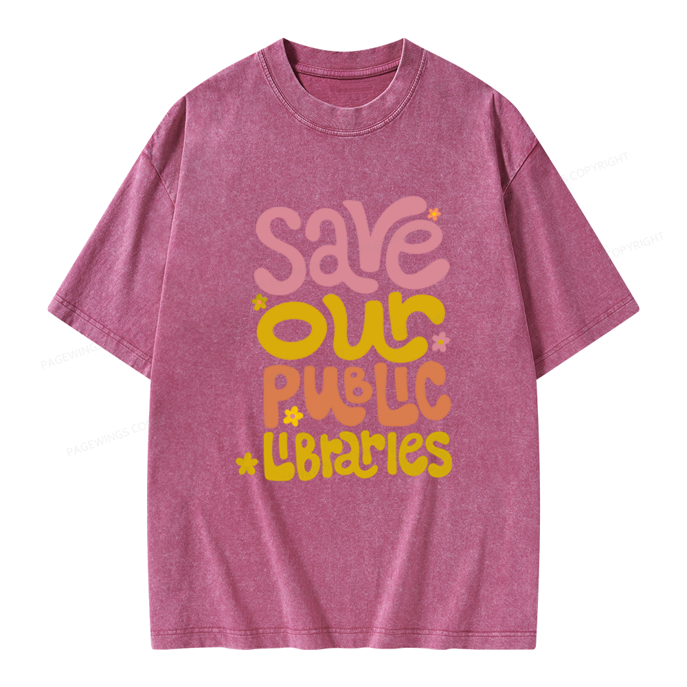 Pagewings Save Our Public Libraries Unisex Washed T-shirt