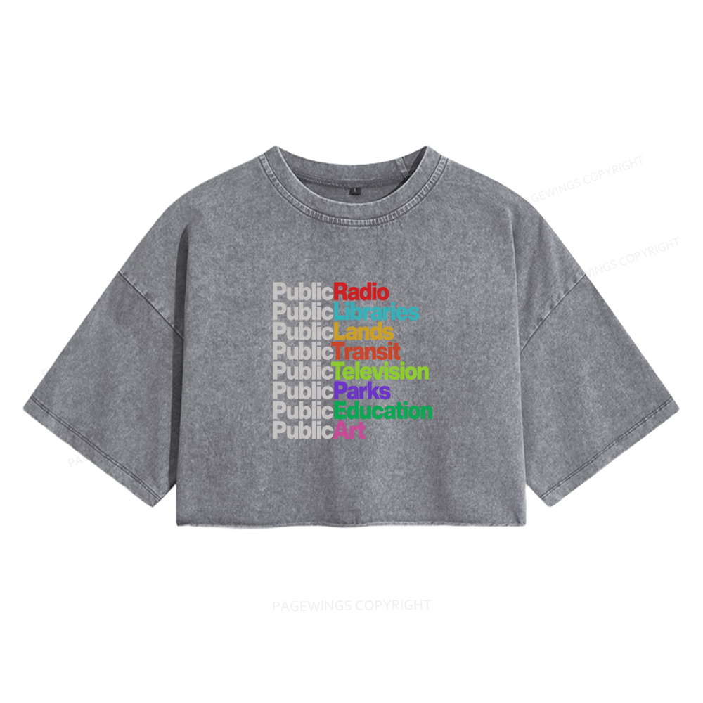 Pagewings Public Libraries Women's Washed Cropped T-shirt