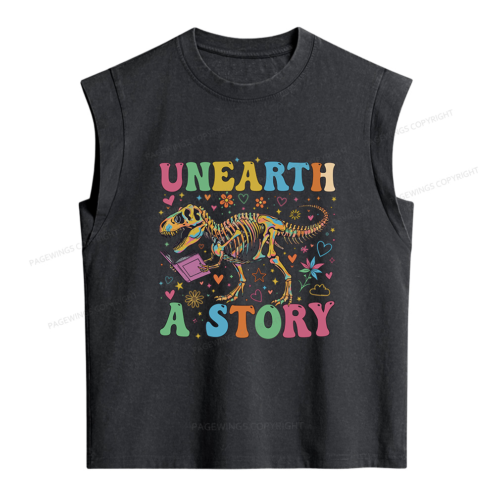 Pagewings Dinosaur Reading Women's Washed Tank Top