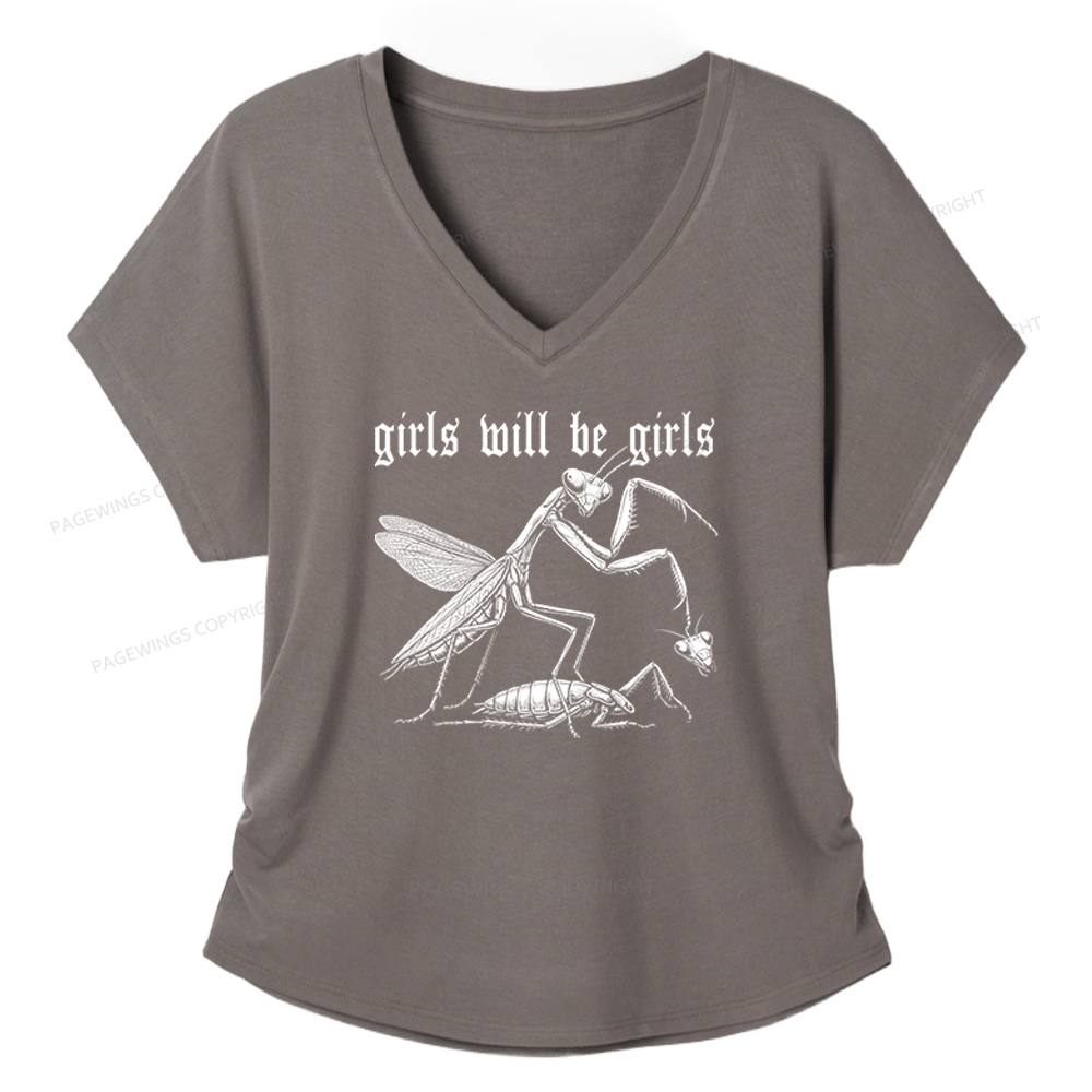 Pagewings Girls Will Be Girls Soft Women's Modal V-neck T-shirt