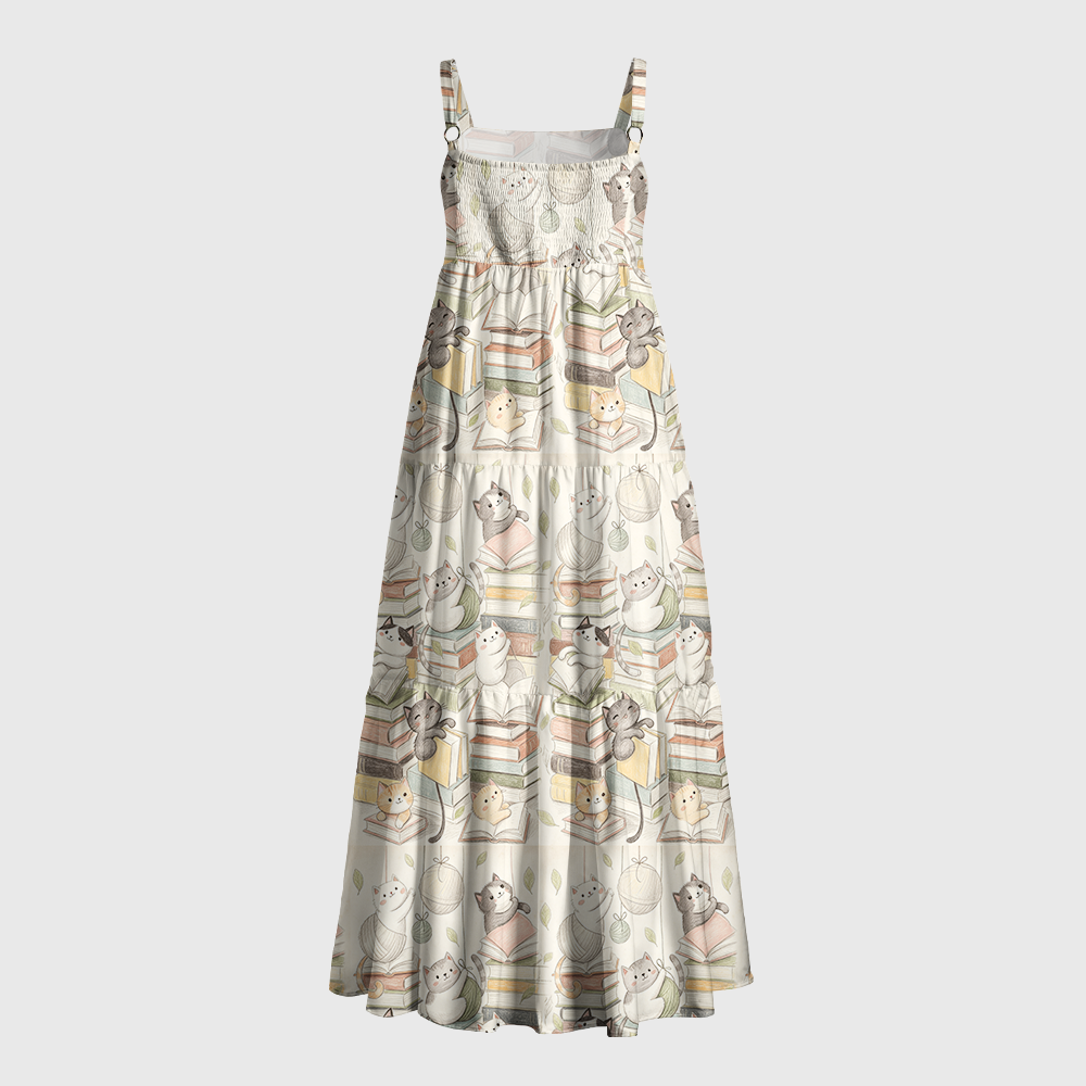 Pagewings Square Neck Bookish Cat Maxi Dress