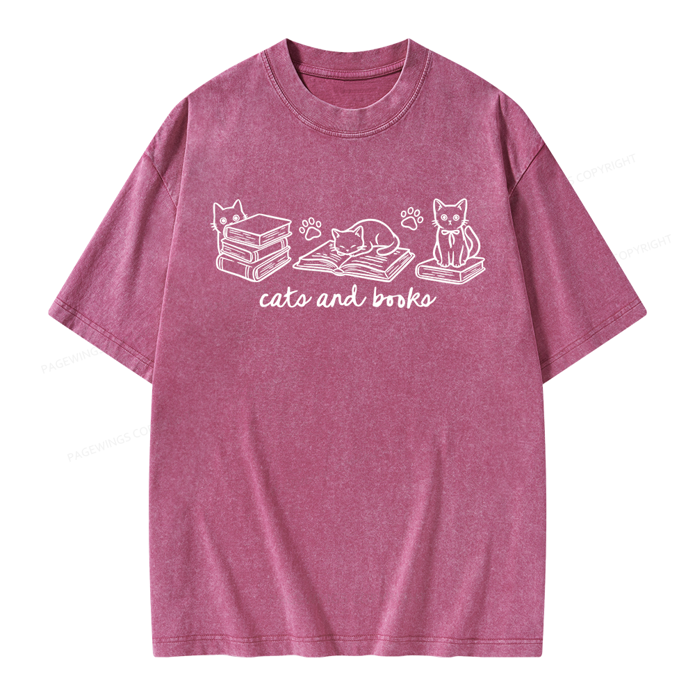 Pagewings Cats and Books Unisex Washed T-shirt