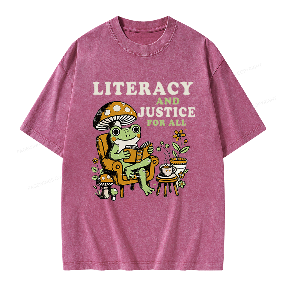 Pagewings Literacy And Justice For All Unisex Washed T-shirt