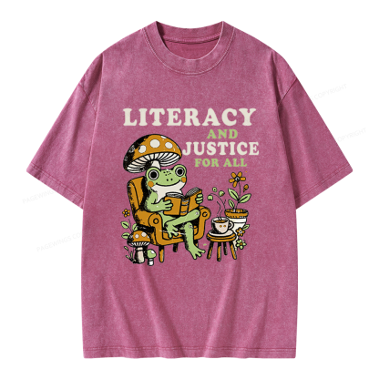 Pagewings Literacy And Justice For All Unisex Washed T-shirt