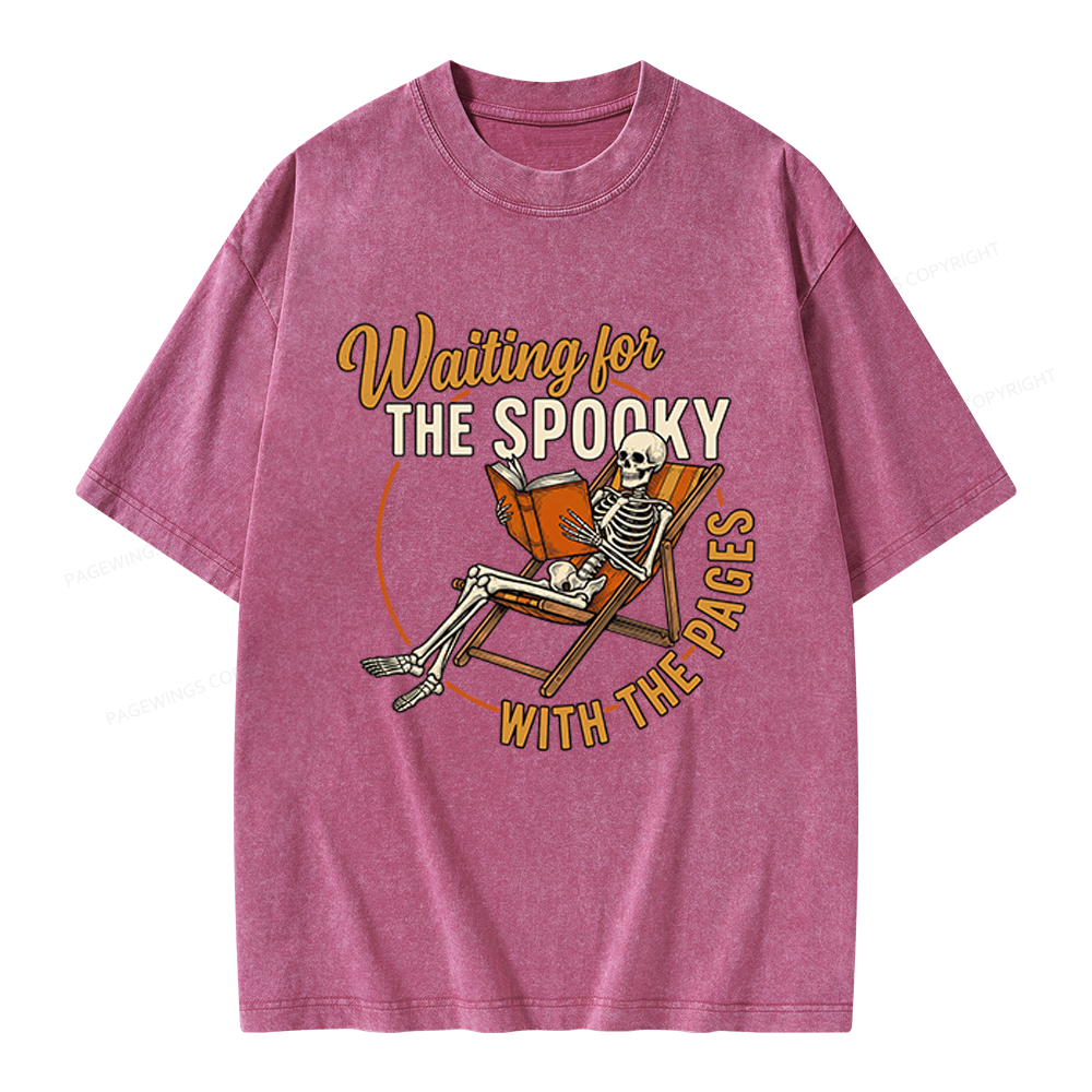 Pagewings Waiting For The Spooky With The Pages Unisex Washed T-shirt