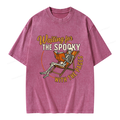 Pagewings Waiting For The Spooky With The Pages Unisex Washed T-shirt