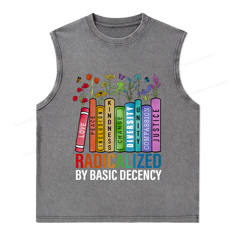 Pagewings Radicalized by Basic Decency Unisex Washed Tank Top