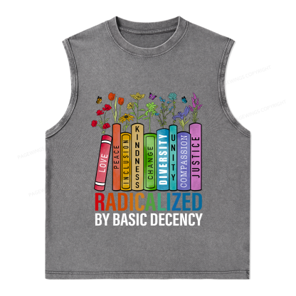 Pagewings Radicalized by Basic Decency Unisex Washed Tank Top