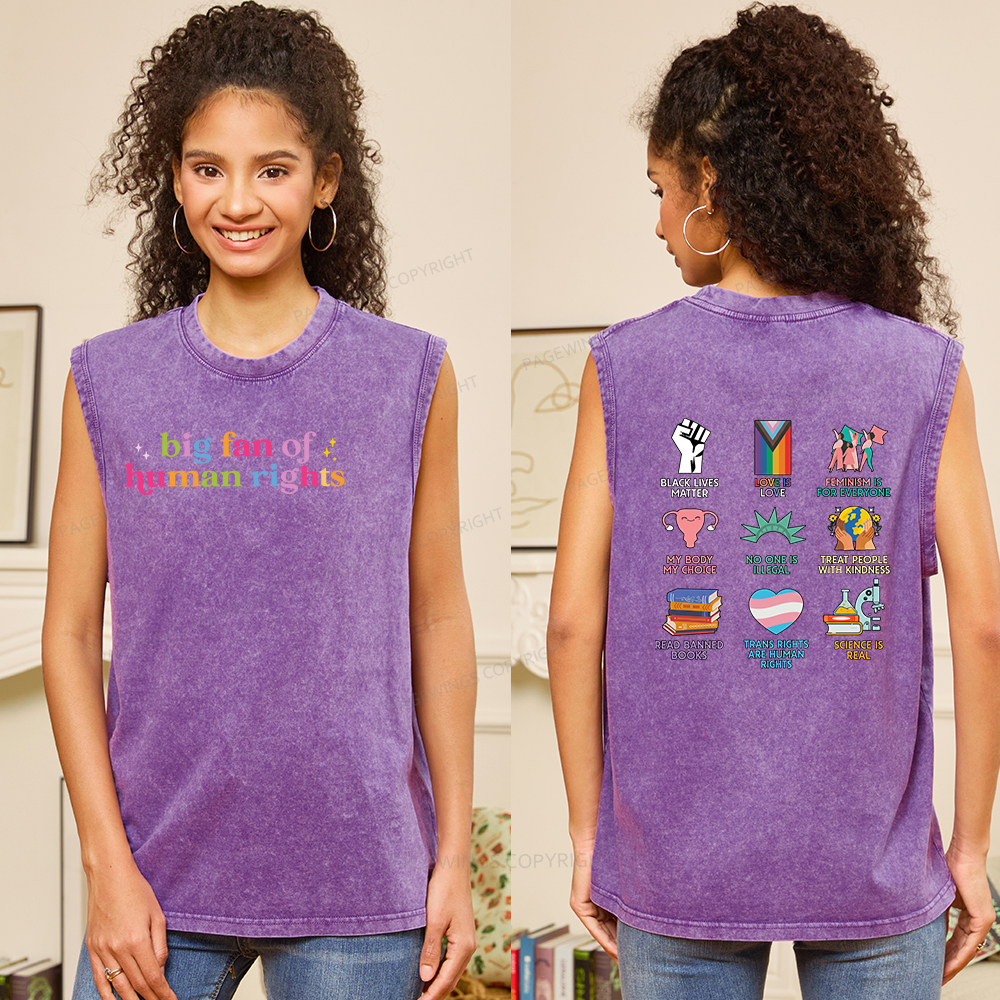 Pagewings Big Fan Of Human Rights Unisex Washed Tank Top