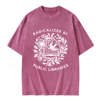 Pagewings Radicalized By Public Libraries Unisex Washed T-shirt