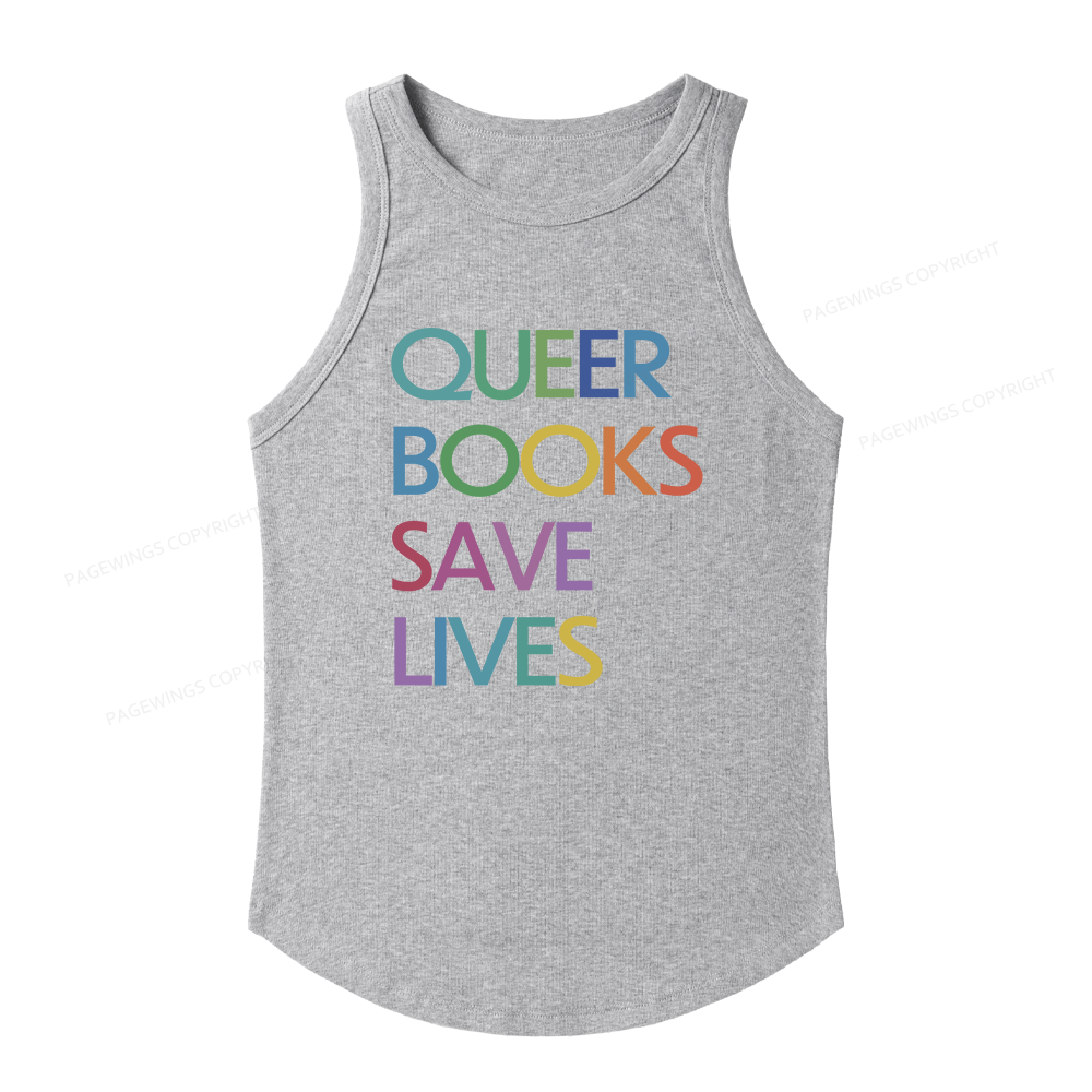 Pagewings Slim Fit Queer Books Save Lives Women's Fitted Tank Top 