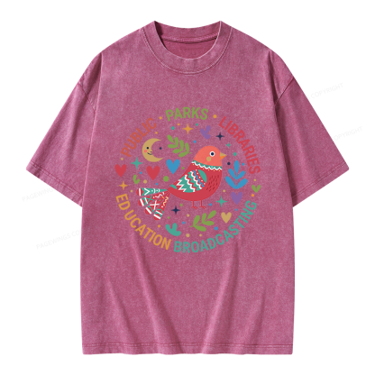Pagewings Public Parks Libraries Education Broadcasting Unisex Washed T-shirt
