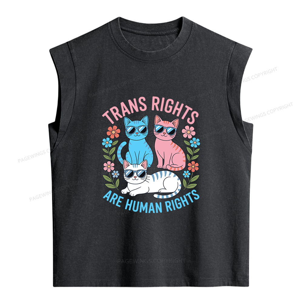Pagewings Trans Rights Are Human Rights Cat  Women's Washed Tank Top