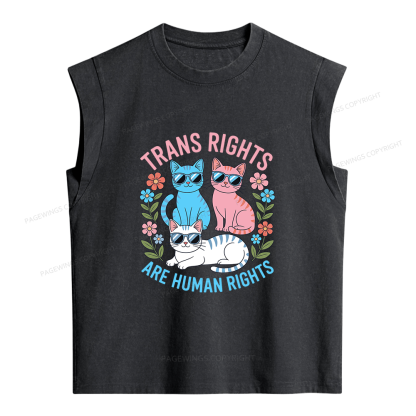 Pagewings Trans Rights Are Human Rights Cat  Women's Washed Tank Top