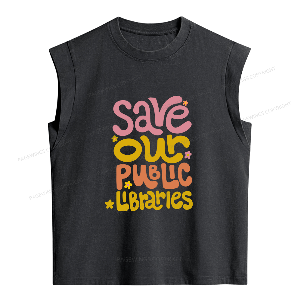 Pagewings Save Our Public Libraries Women's Washed Tank Top