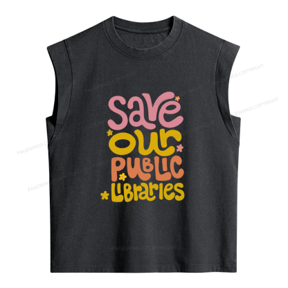 Pagewings Save Our Public Libraries Women's Washed Tank Top