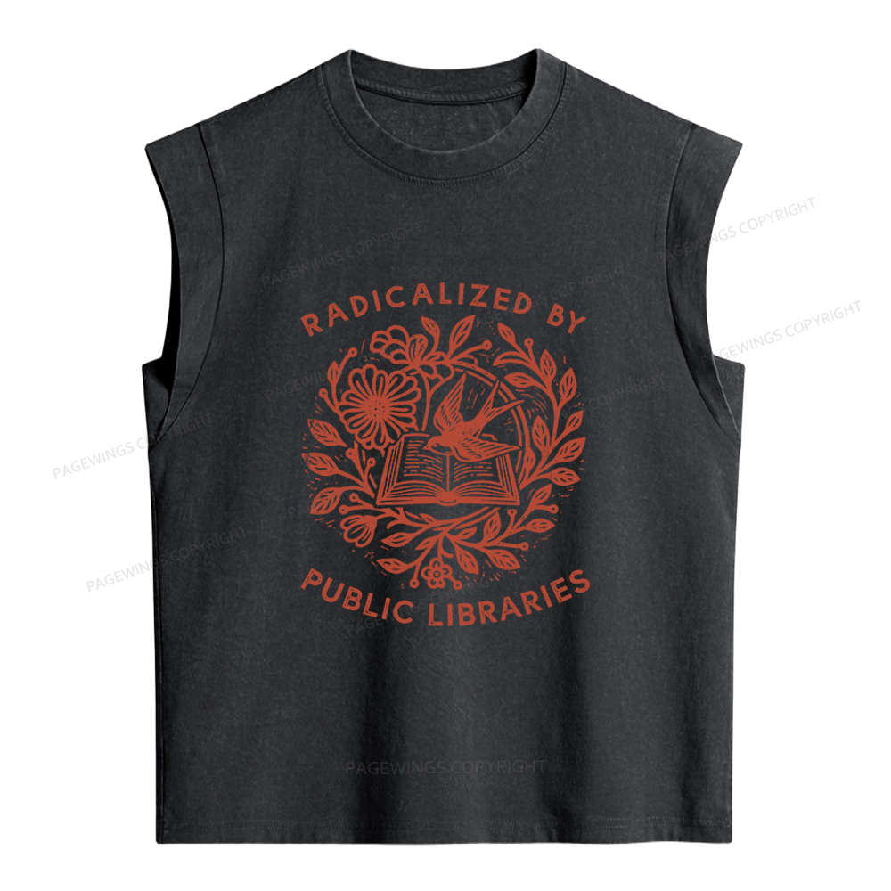 Pagewings Radicalized By Public Libraries Women's Washed Tank Top