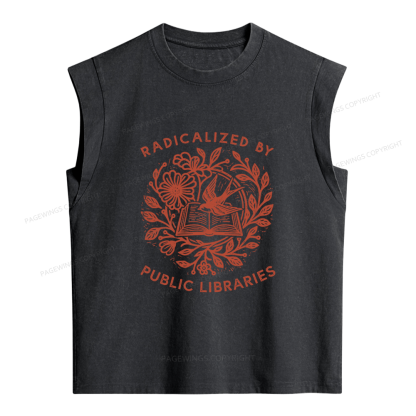 Pagewings Radicalized By Public Libraries Women's Washed Tank Top