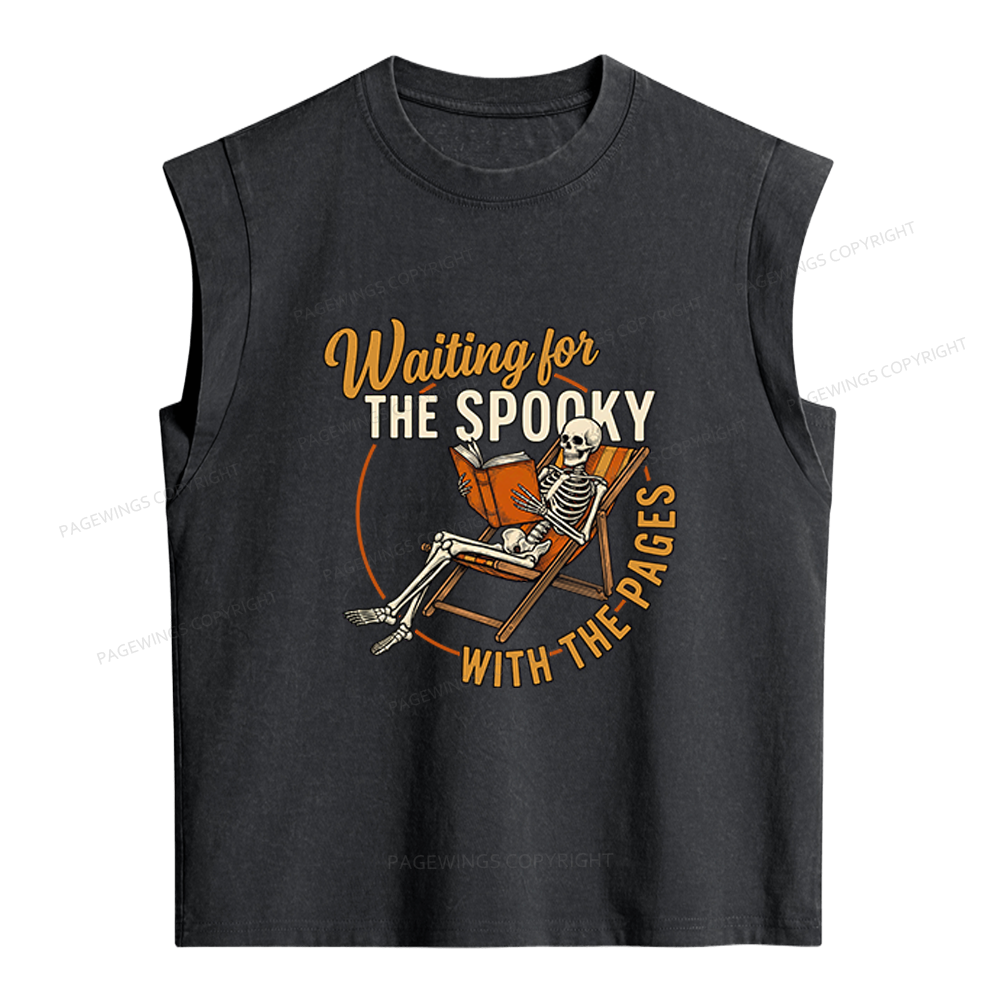 Pagewings Waiting For The Spooky With The Pages Women's Washed Tank Top