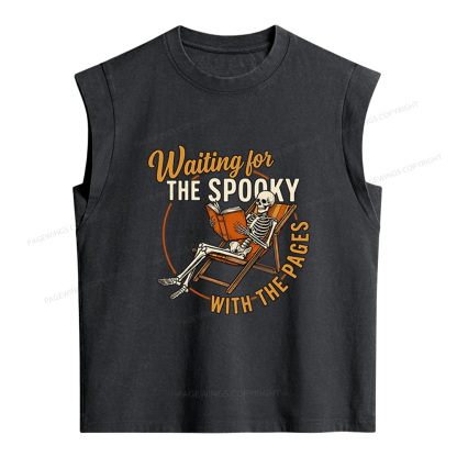 Pagewings Waiting For The Spooky With The Pages Women's Washed Tank Top