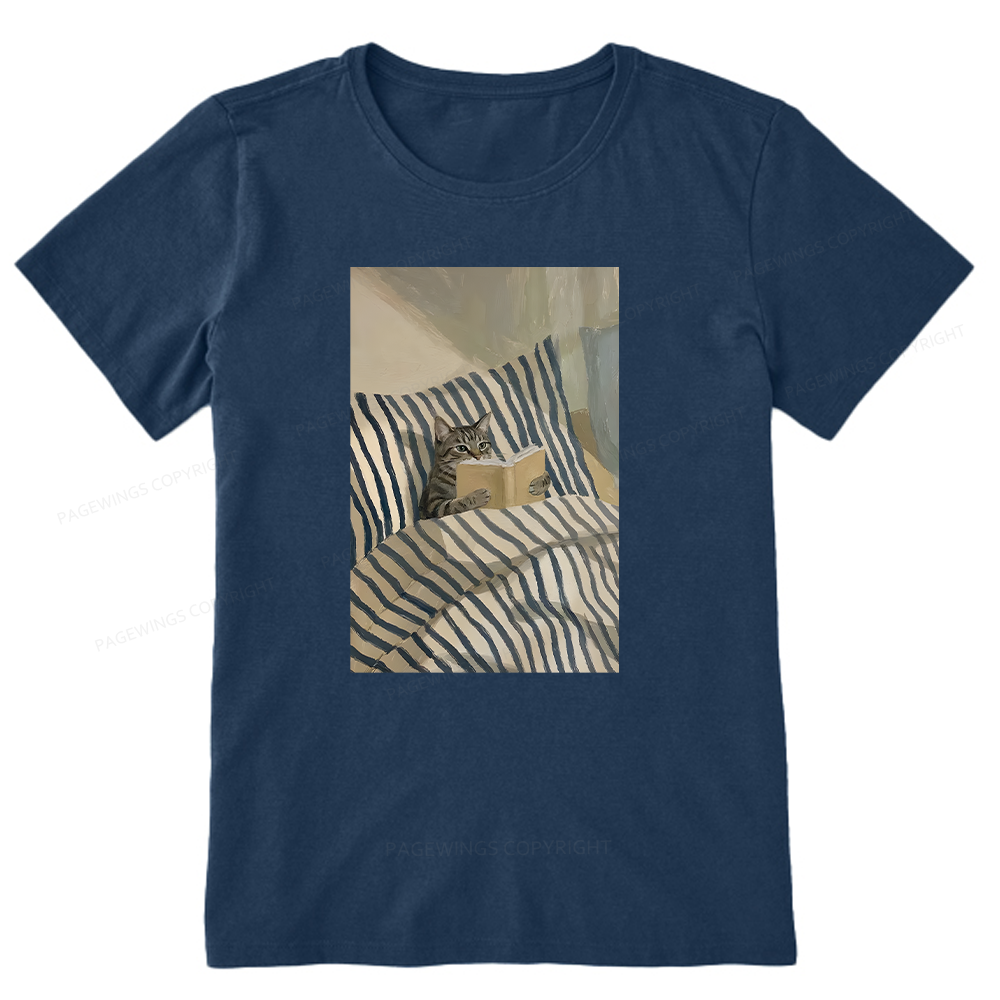 Pagewings Cat Reading Book In Bed Unisex Classic T-shirt