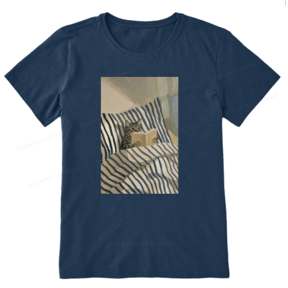 Pagewings Cat Reading Book In Bed Unisex Classic T-shirt