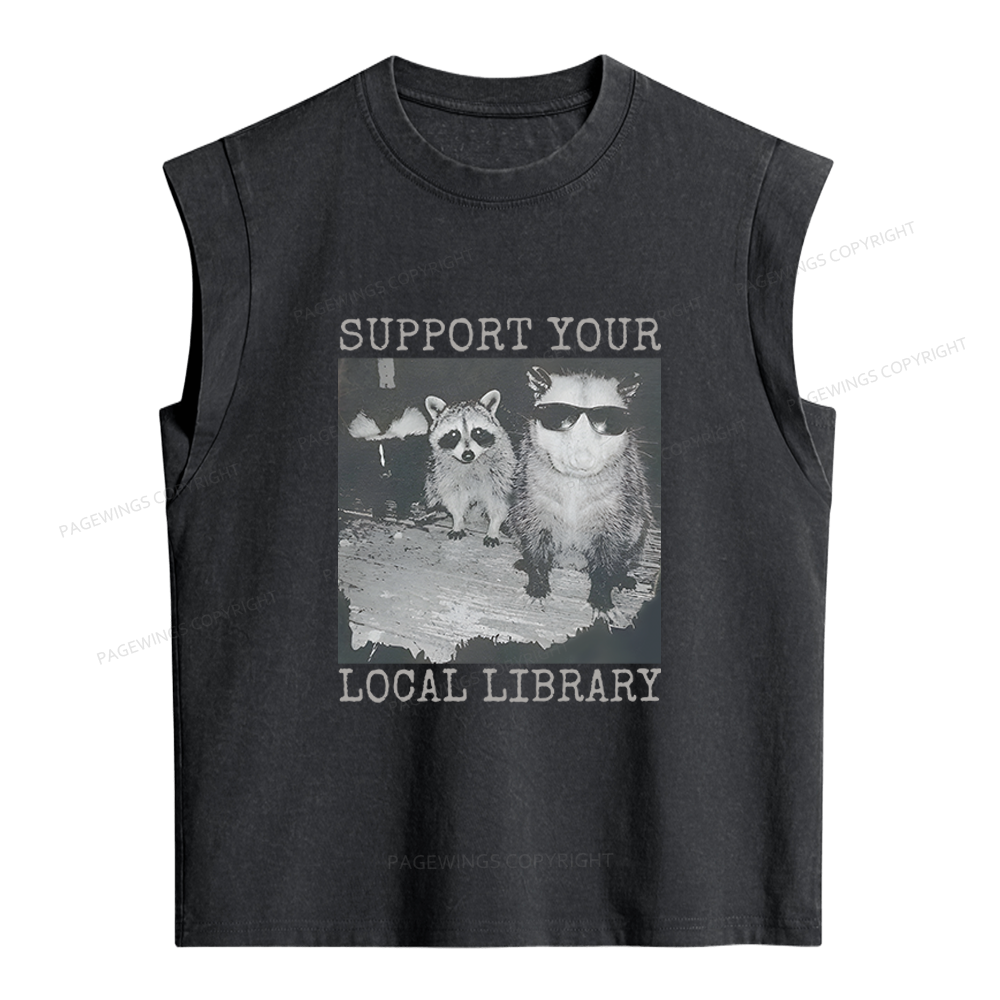Pagewings Support Your Local Library Women's Washed Tank Top