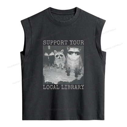 Pagewings Support Your Local Library Women's Washed Tank Top