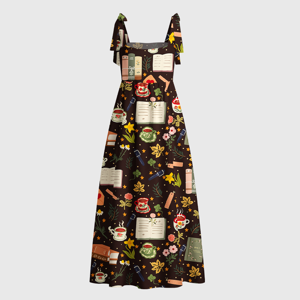 Pagewings Bohemian Book Lover Tie Shoulder Maxi Dress