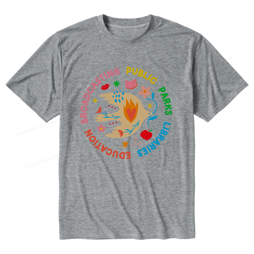 Pagewings Soft Public Parks Libraries Education Broadcasting Unisex Heather T-Shirt