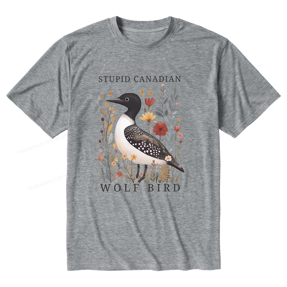 Pagewings Soft Stupid Canadian Wolf Bird Unisex Heather T-Shirt