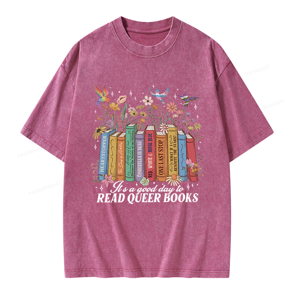 Pagewings Read Queer Books Unisex Washed T-shirt