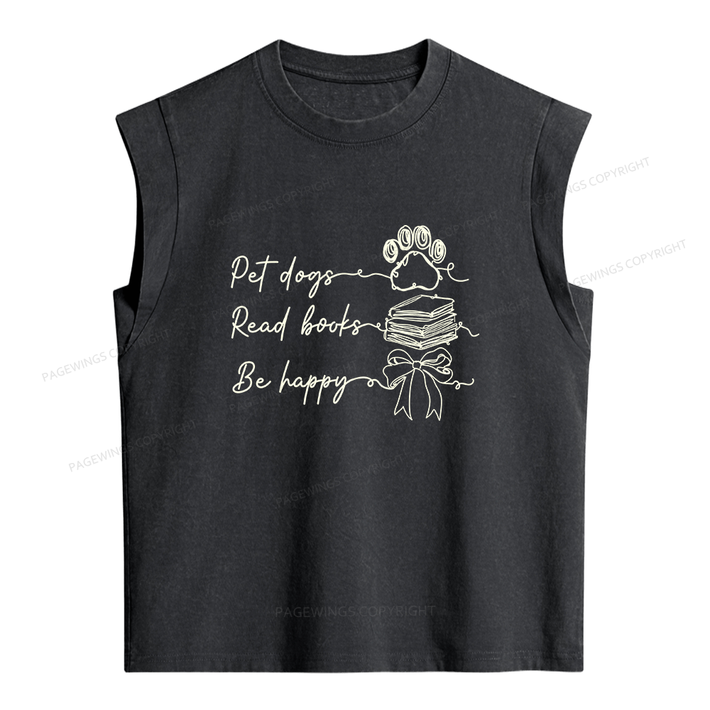 Pagewings Pet Dogs Read Books Be Happy Women's Washed Tank Top