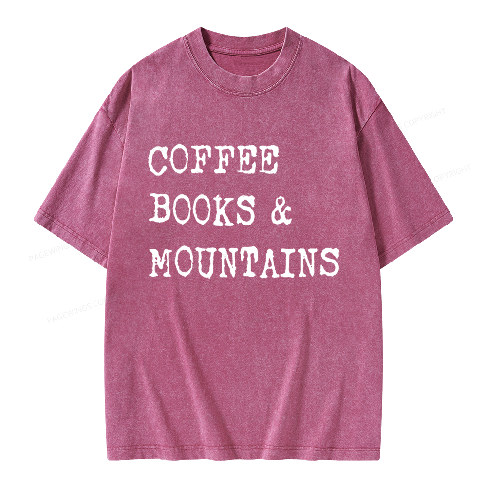 Pagewings Coffee Books Mountains Unisex Washed T-shirt