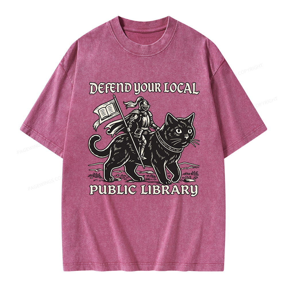 Pagewings Defend Your Local Public Library Unisex Washed T-shirt