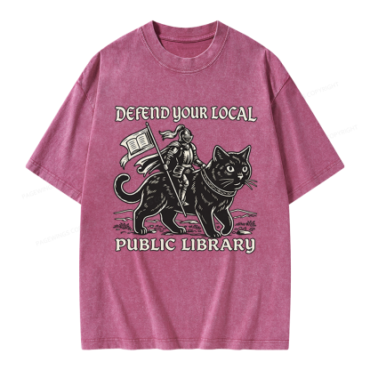 Pagewings Defend Your Local Public Library Unisex Washed T-shirt