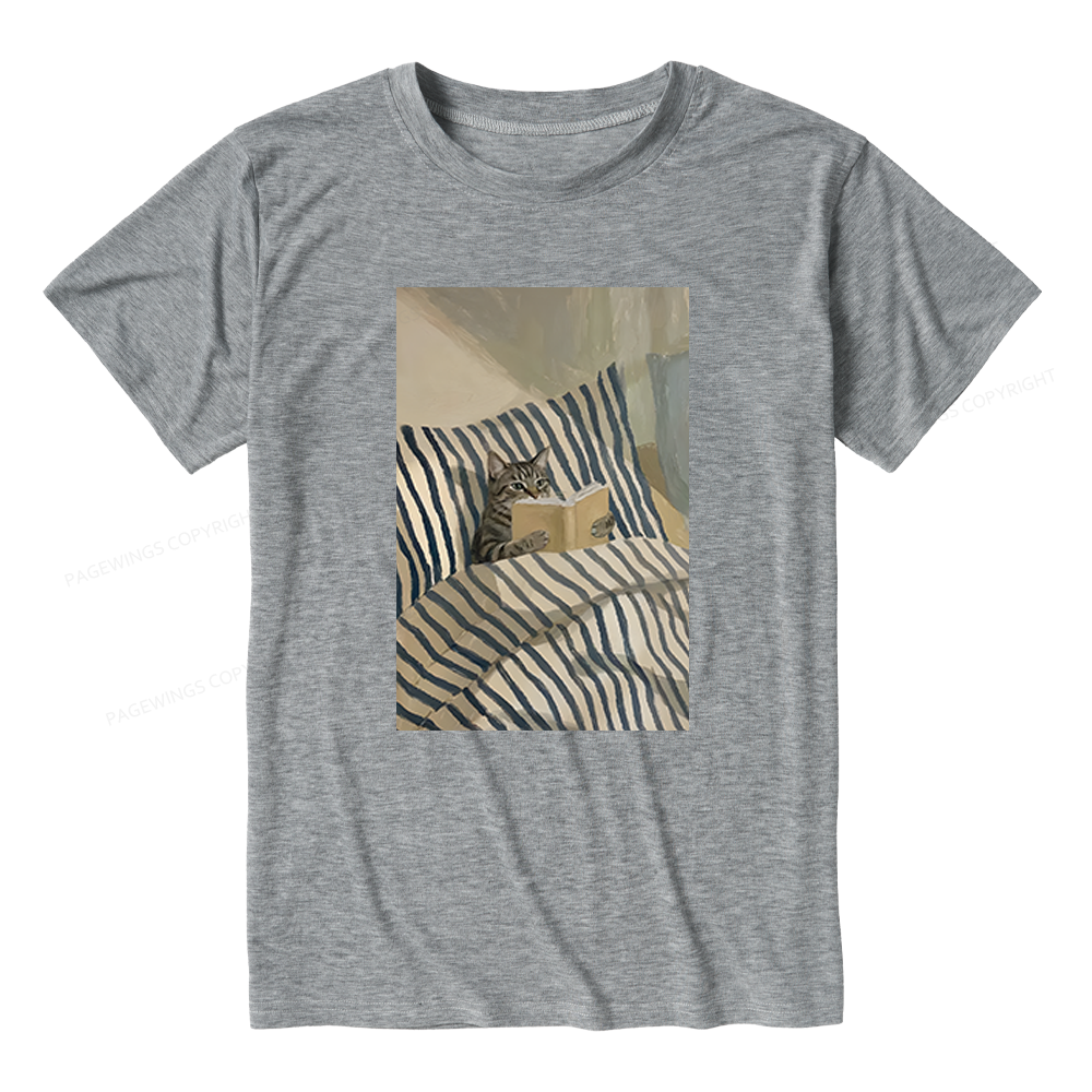 Pagewings Soft Cat Reading Book Unisex Heather T-Shirt