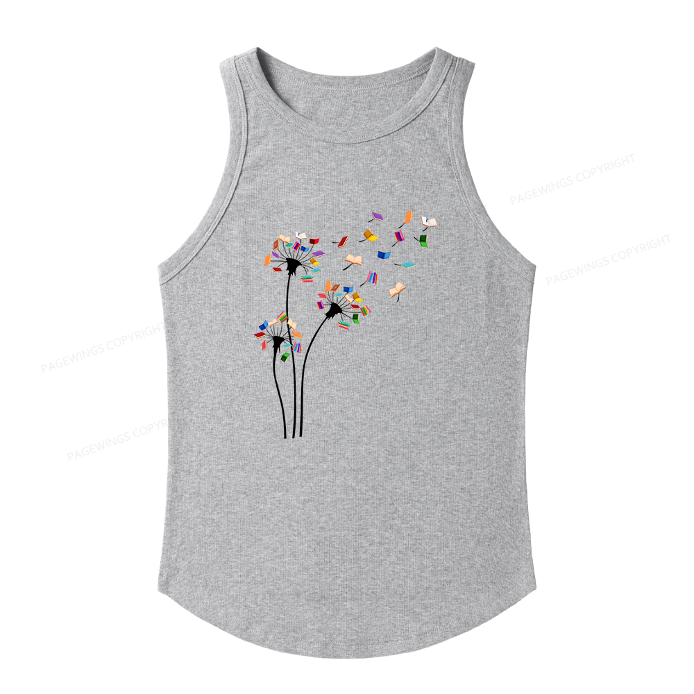 Pagewings Slim Fit Cute Dandelion Books Flower Fly Women's Fitted Tank Top