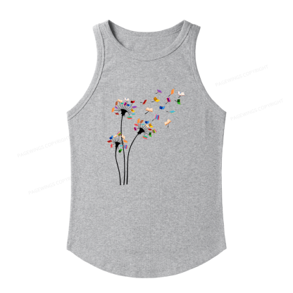 Pagewings Slim Fit Cute Dandelion Books Flower Fly Women's Fitted Tank Top