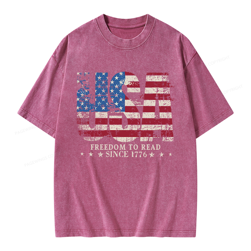 Pagewings Retro American Flag Unisex Washed T-shirt