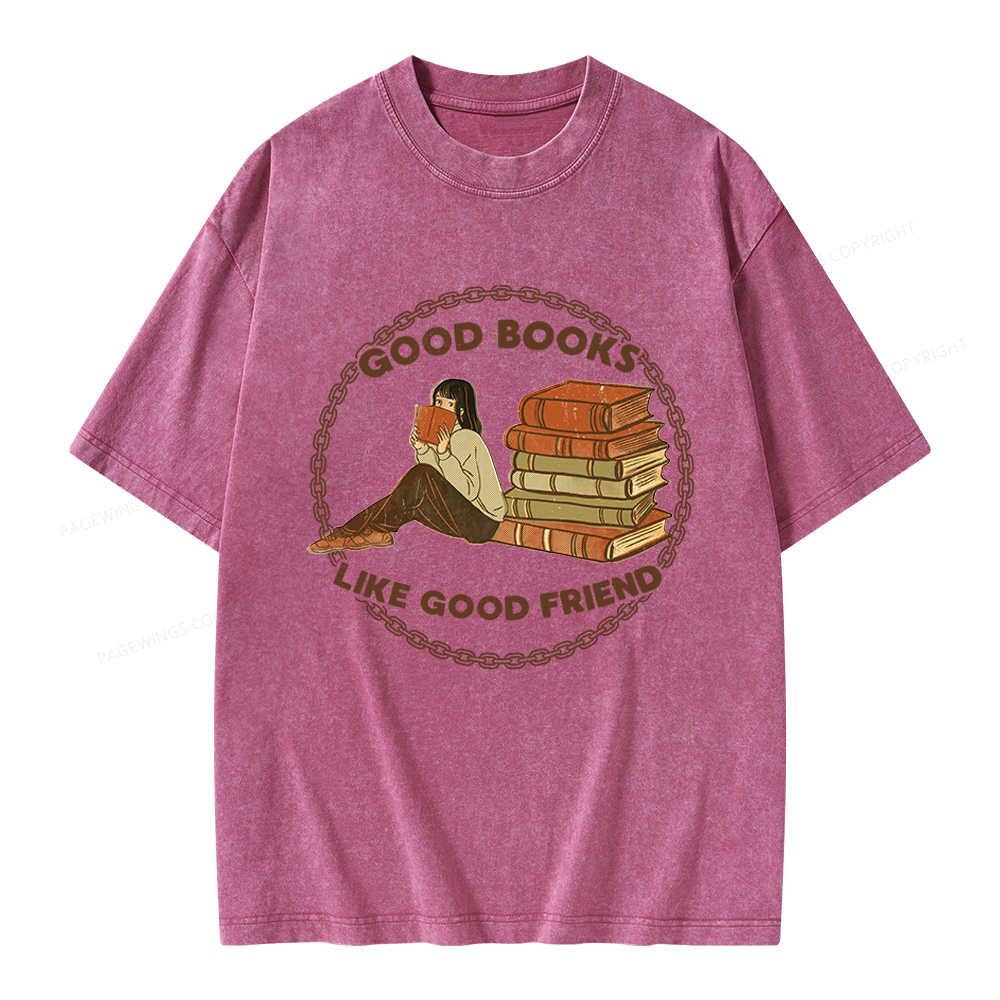 Pagewings Good Books Like Good Friends Unisex Washed T-shirt