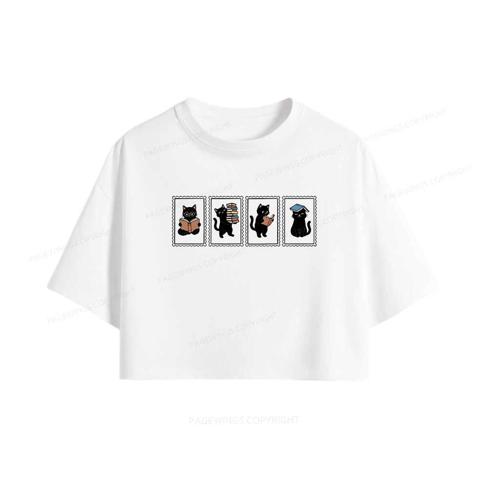 Pagewings Black Cats and Books Women Crop Tops