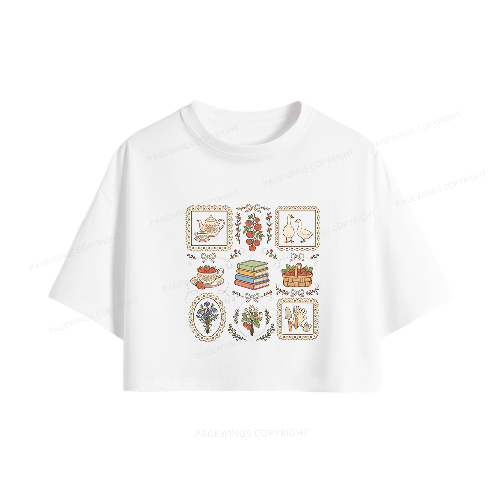 Pagewings Goose Reading Women Crop Tops