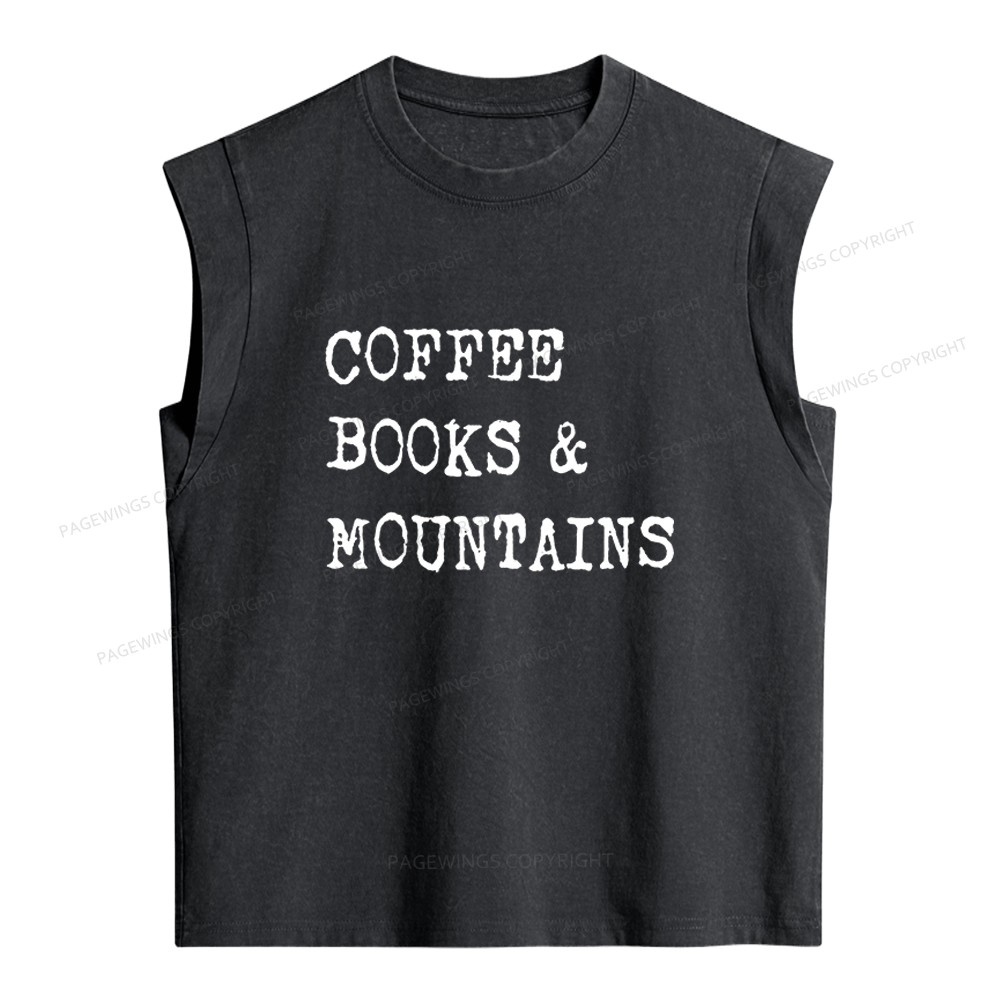 Pagewings Coffee Books Mountains Women's Washed Tank Top
