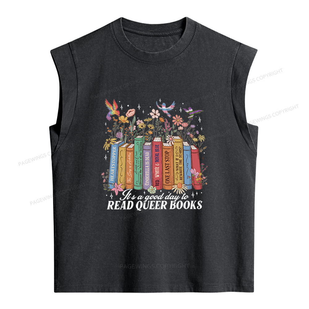 Pagewings Read Queer Books Women's Washed Tank Top