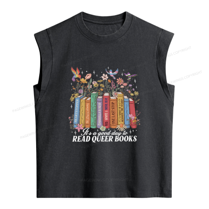 Pagewings Read Queer Books Women's Washed Tank Top
