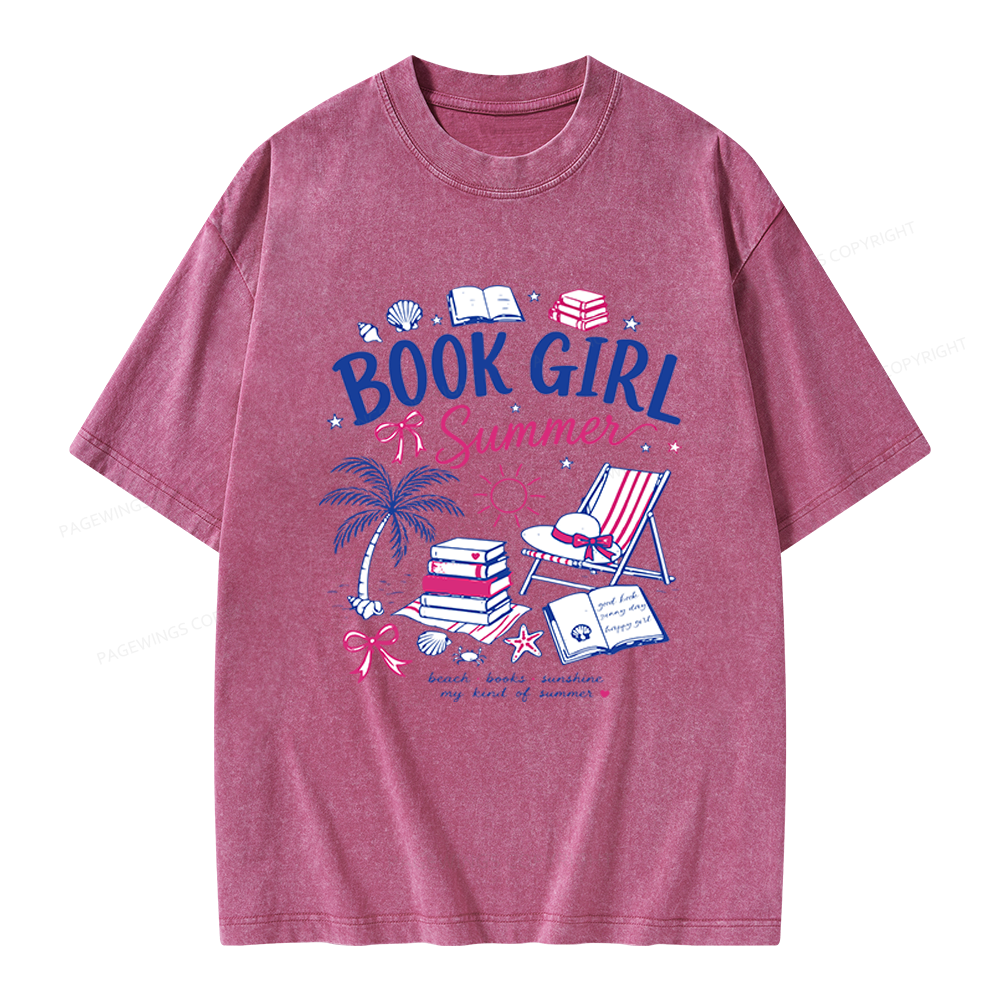 Pagewings Book Girl Summer Unisex Washed T-shirt