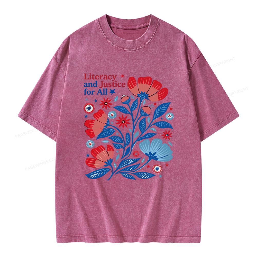 Pagewings Literacy and Justice for All Unisex Washed T-shirt