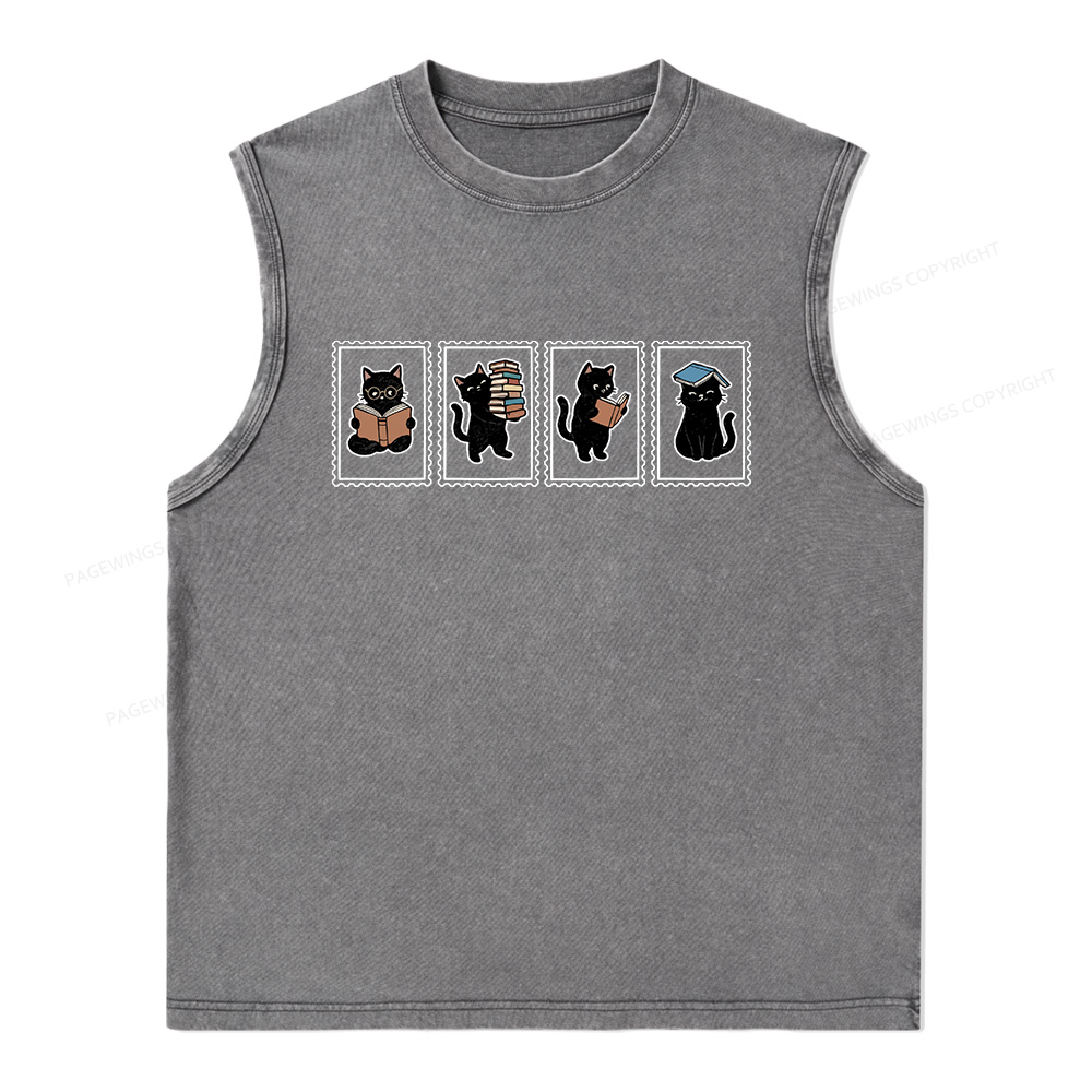 Pagewings Black Cats and Books Unisex Washed Tank Top