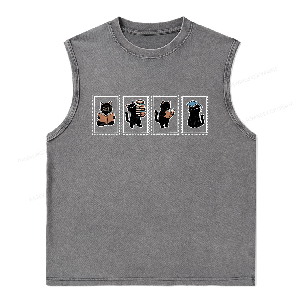 Pagewings Black Cats and Books Unisex Washed Tank Top